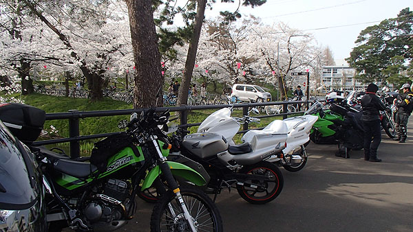 高田公園の歩道にバイクを駐車